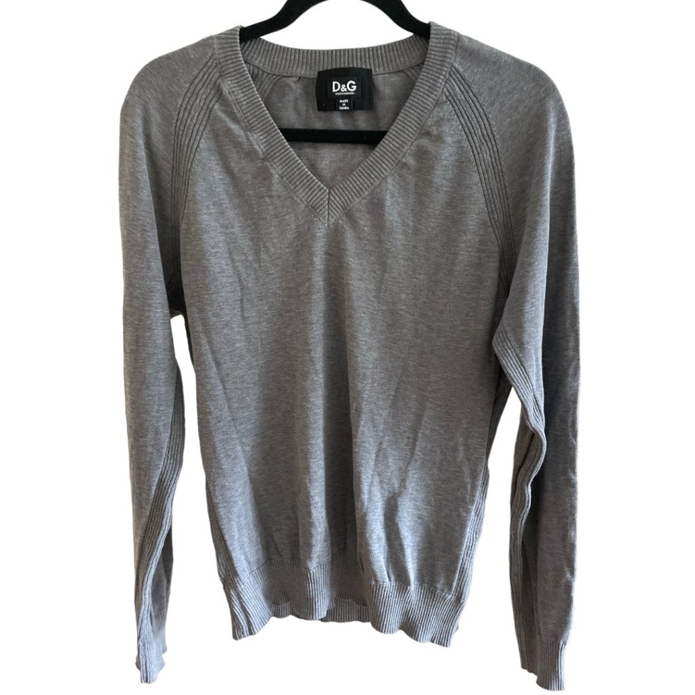 D&G Cotton Sweater V-Neck Gray Sz M